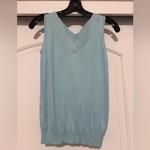 Agnes B. Light Blue V-Neck Cashmere and Silk Blend Tank Sweater